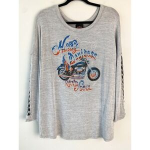 Harley Davidson Womens Road Soul Rhinestone Top 2X Grey Long Sleeve Biker Y2K